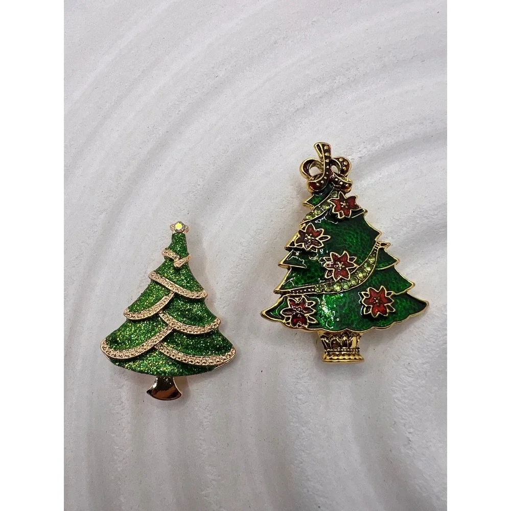 Christmas Tree Brooch Bundle Enamel Rhinestone‎ Holiday Pin Set Unisex